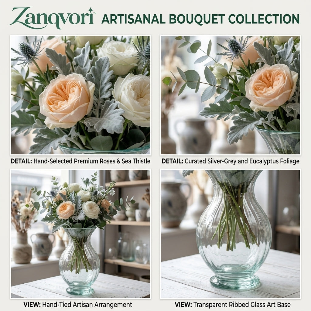 Zanqvori™ Vintage Fluted Glass Urn Vase – Ribbed Pedestal Flower Vase for Table Centerpieces &amp; Home Decor