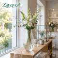 Zanqvori™ Textured Clear Glass Vase – Modern Fluted Flower Centerpiece for Home &amp; Living Room Decor
