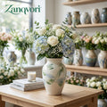 Zanqvori™ Hand-Painted Glazed Ceramic Vase – Artisanal Floral Centerpiece