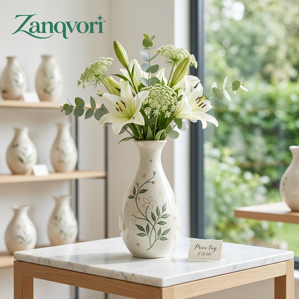 Zanqvori™ Handcrafted Botanical Ceramic Vase – Cream Floral Tabletop Centerpiece for Fresh &amp; Dried Flowers