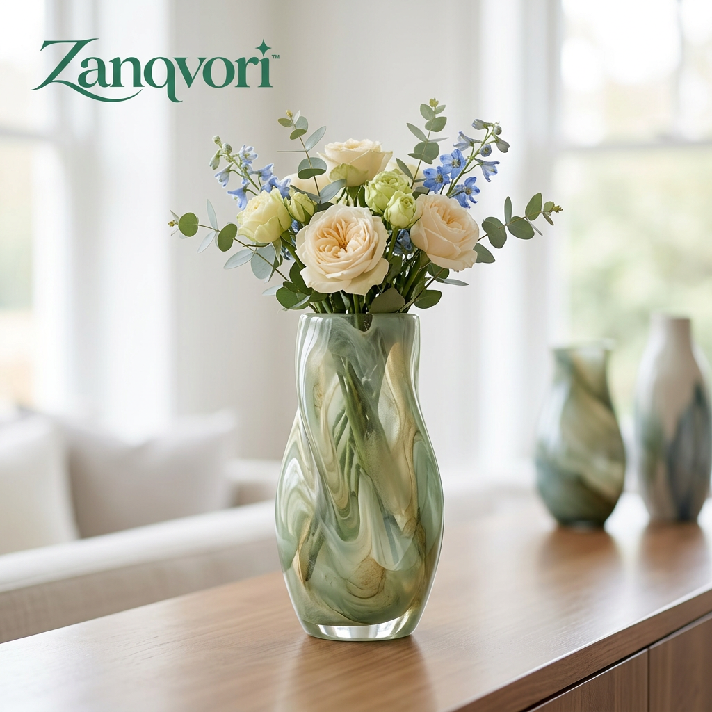 Zanqvori™ Fluid Marble Resin Flower Vase, Modern Twisted Sage Green Decorative Floral Vase for Centerpiece &amp; Home Decor