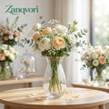 Zanqvori™ Clear Ribbed Glass Flower Vase, Fluted Hourglass Floral Centerpiece for Modern Home Decor