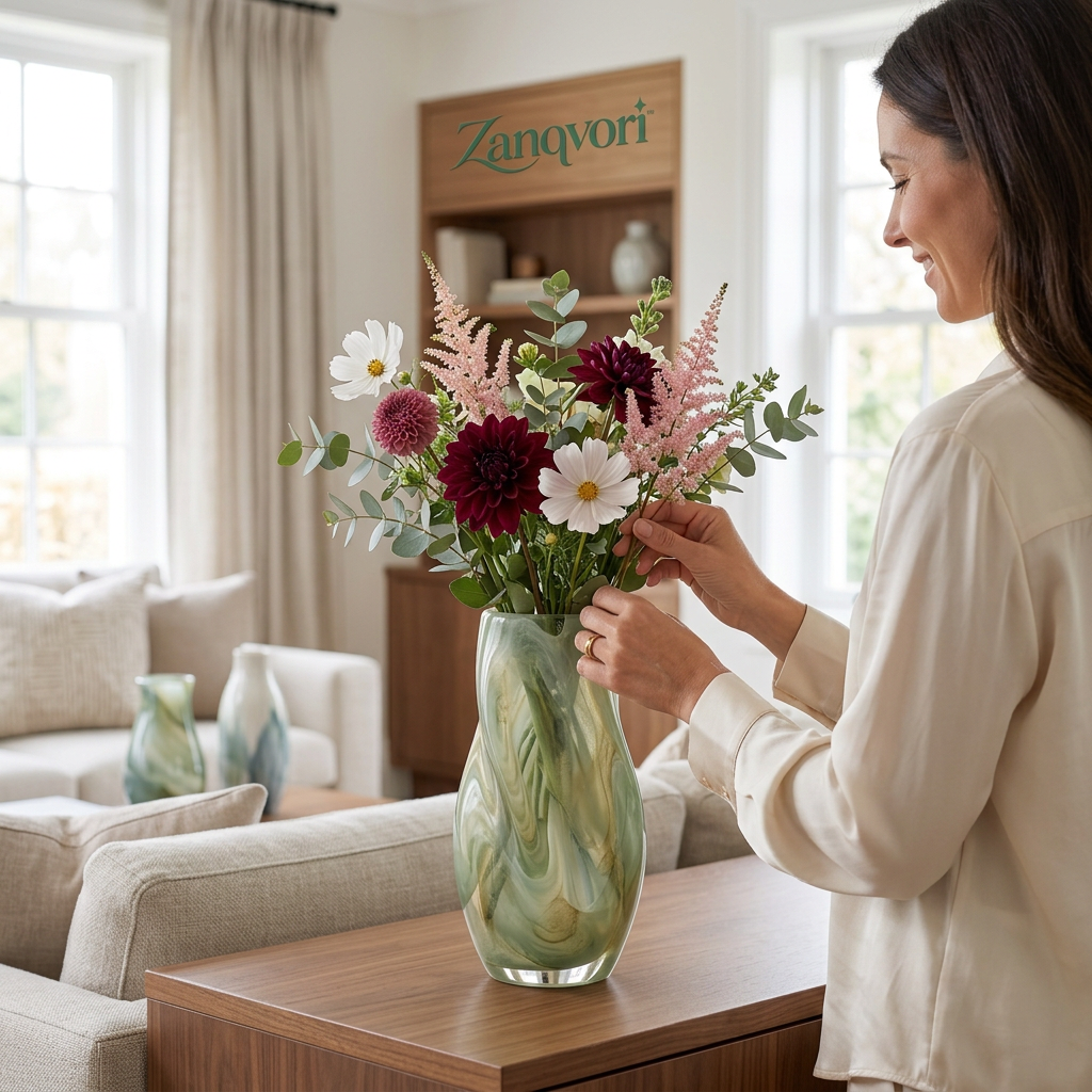 Zanqvori™ Fluid Marble Resin Flower Vase, Modern Twisted Sage Green Decorative Floral Vase for Centerpiece &amp; Home Decor