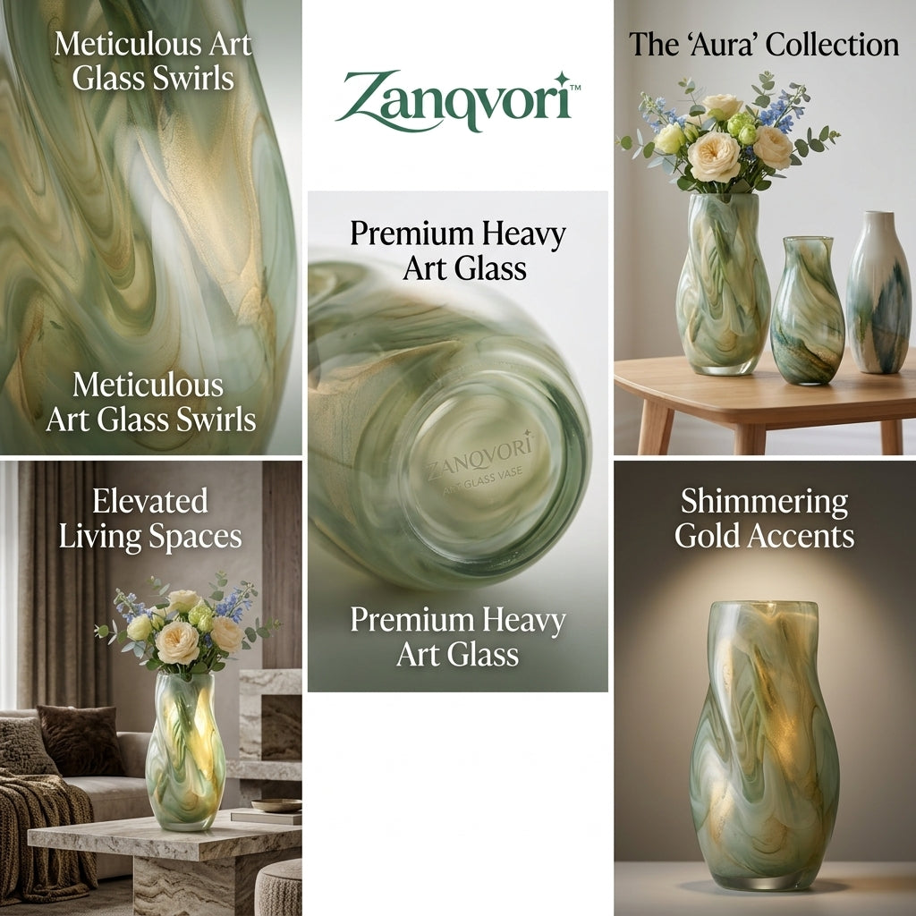 Zanqvori™ Fluid Marble Resin Flower Vase, Modern Twisted Sage Green Decorative Floral Vase for Centerpiece &amp; Home Decor