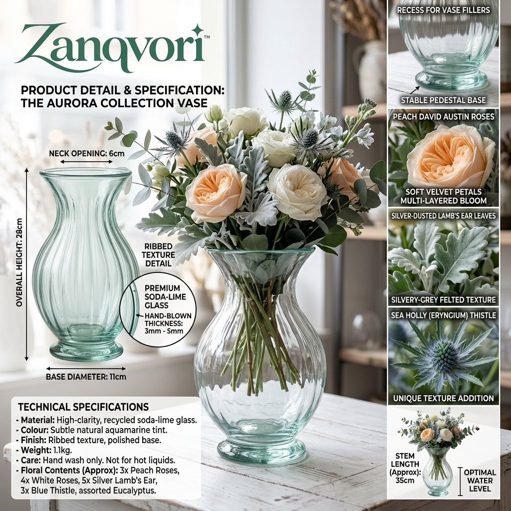 Zanqvori™ Vintage Fluted Glass Urn Vase – Ribbed Pedestal Flower Vase for Table Centerpieces &amp; Home Decor