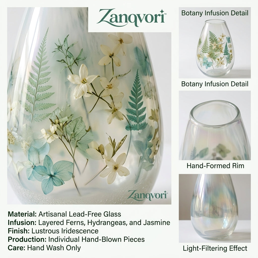 Zanqvori™ Handcrafted Botanical Resin Vase – Frosted Pressed Flower &amp; Fern Decorative Art Vase for Modern Rustic Home Decor