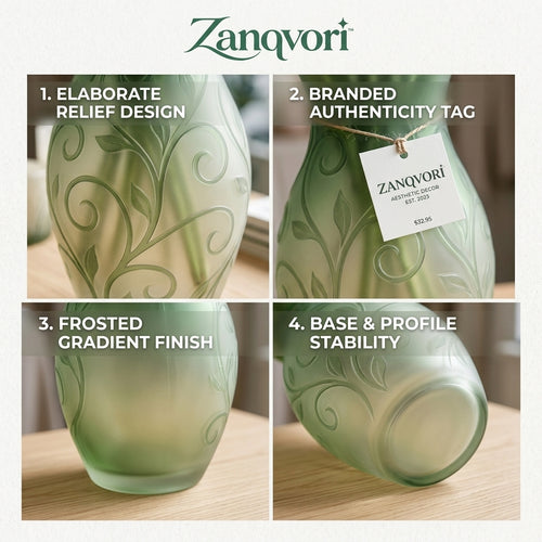 Zanqvori™ Embossed Vine Frosted Sage Green Resin Vase – Decorative Shatter-Resistant Centerpiece for Modern Boho &amp; Minimalist Home Decor