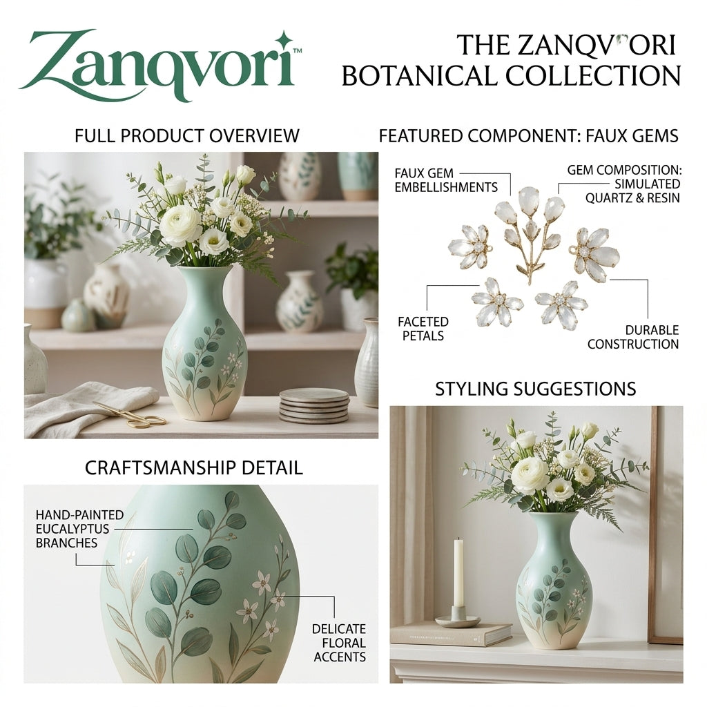 Zanqvori™ Handcrafted Sage Green Ceramic Vase, Elegant Ombre Botanical Floral Vase for Modern Farmhouse &amp; Living Room Home Decor