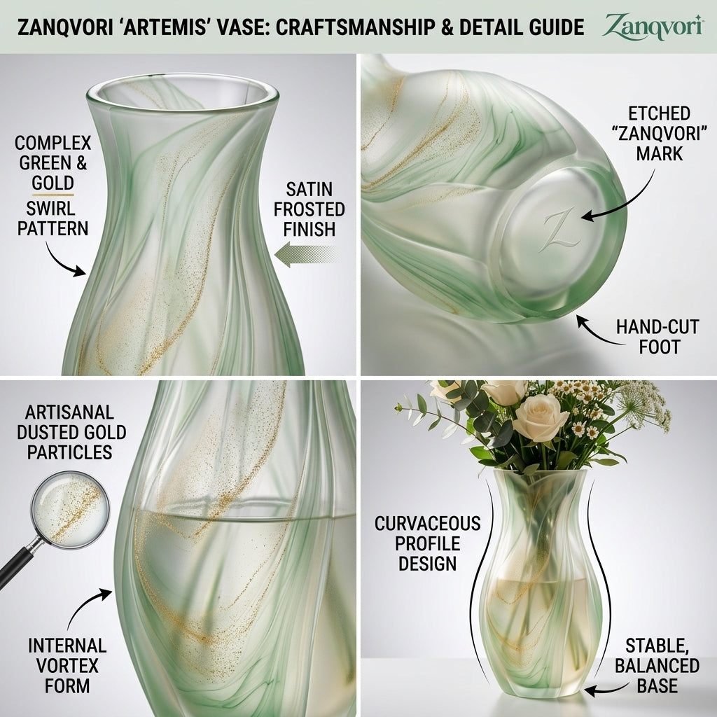 Zanqvori™ Marbled Resin Flower Vase – Frosted Mint Green Fluted Decorative Floral Vase for Table Centerpiece and Modern Home Decor