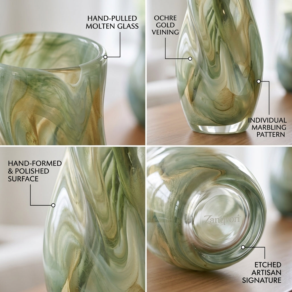 Zanqvori™ Fluid Marble Resin Flower Vase, Modern Twisted Sage Green Decorative Floral Vase for Centerpiece &amp; Home Decor