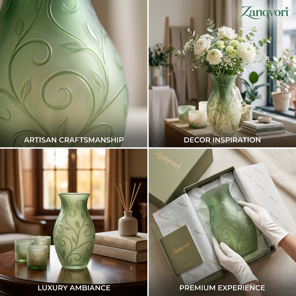 Zanqvori™ Embossed Vine Frosted Sage Green Resin Vase – Decorative Shatter-Resistant Centerpiece for Modern Boho &amp; Minimalist Home Decor